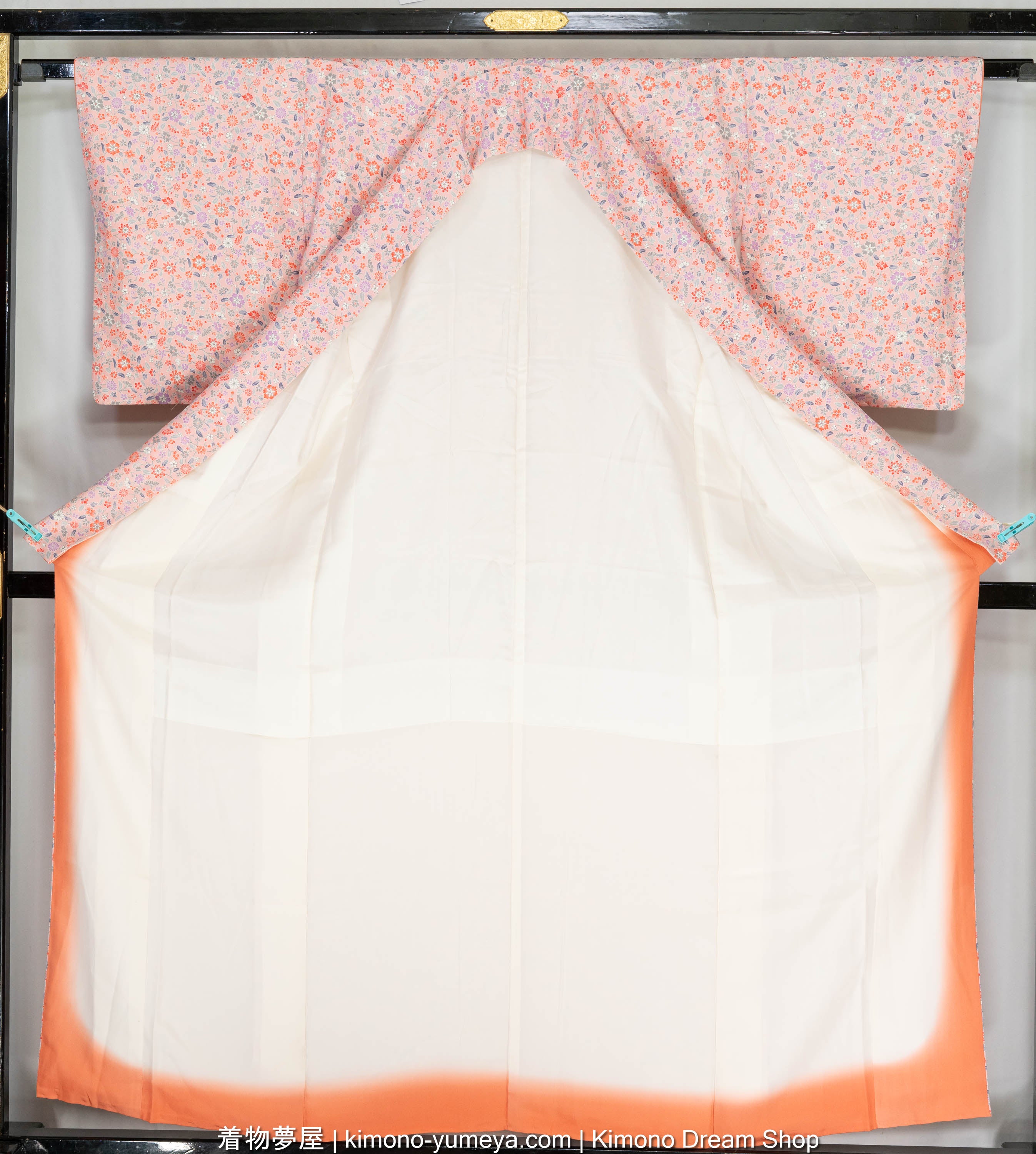 Pink Chirimen Silk Women's Kimono with Hand-Painted Chrysanthemums, Peonies, Camellias - Multitude of Tiny Flowers - Vintage Japanese Gown