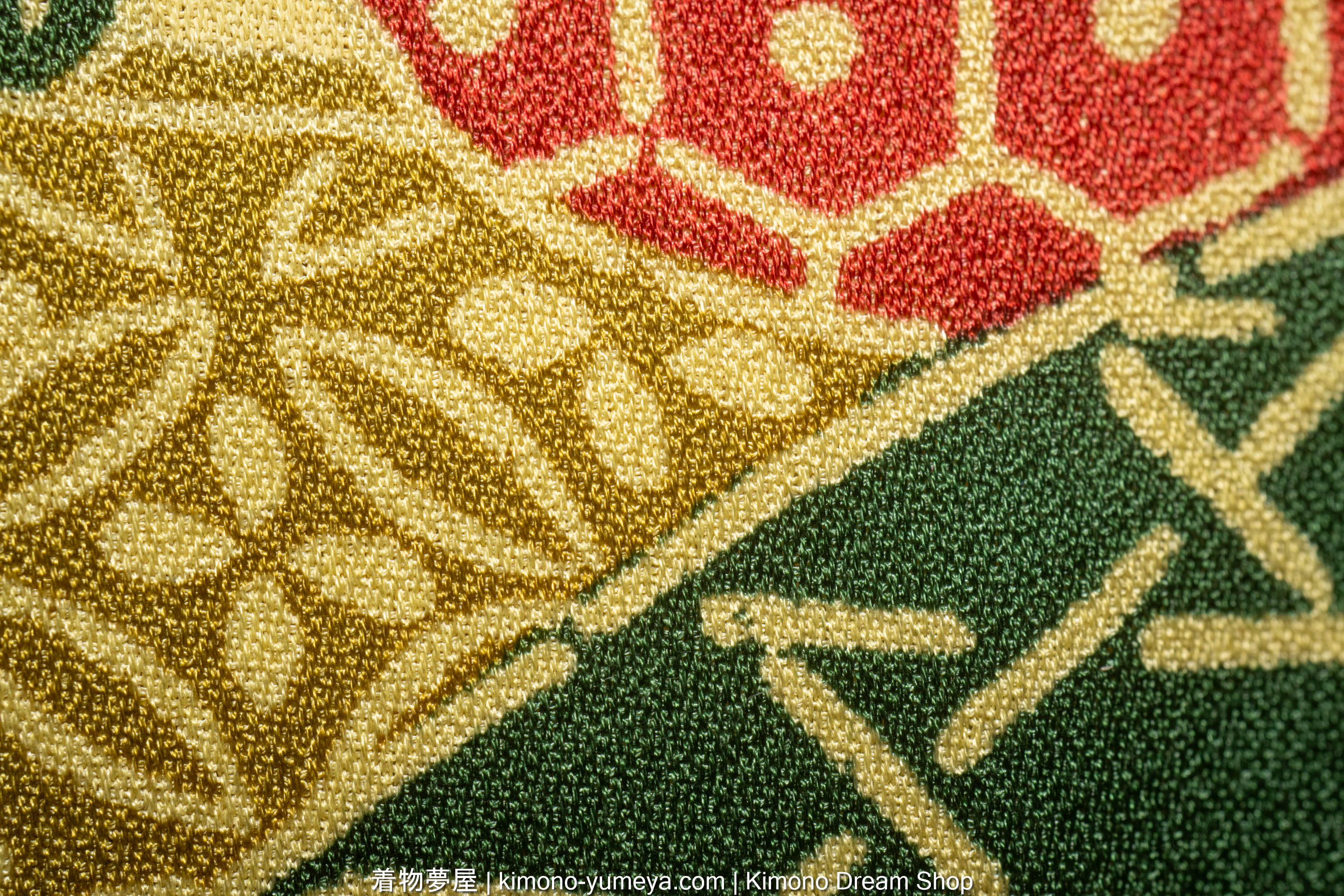 Vintage Autumn Women's Kimono with Flowers & Japanese Patterns in Ocean Waves - Seigaiha, Kiku, Vines, Umezakura, Botan, Kikkou, Shippou