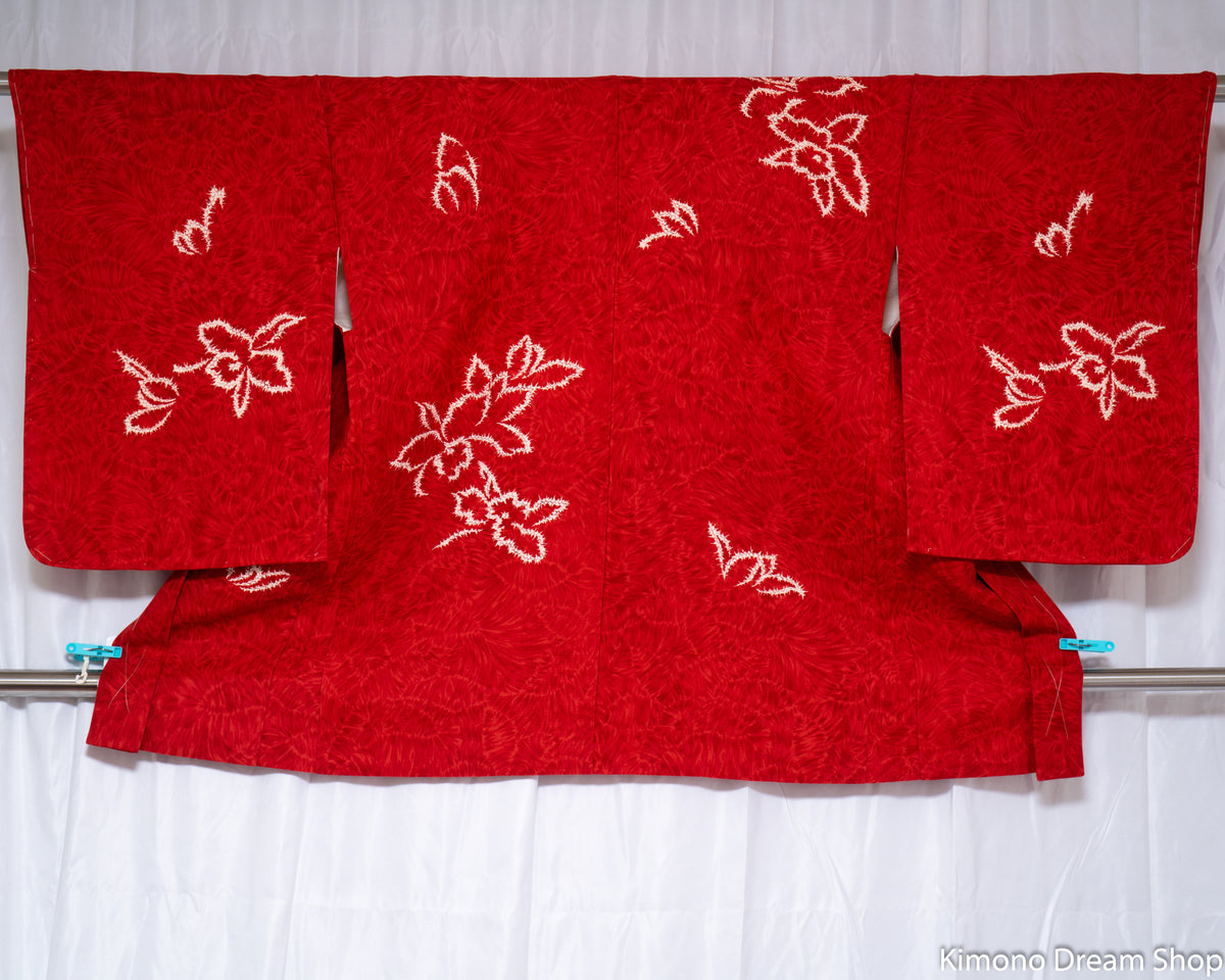 Red Haori Pattern Unused Red Haori - Abstract Floral Patterns - Vintage Silk Japanese La ...