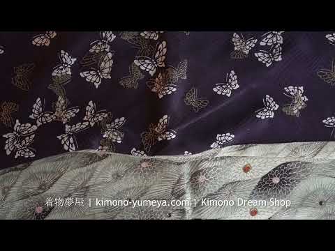 Reversible Hidden Pocket Infinity Scarf made from Vintage Silk Kimonos Purple with Gold Butterflies