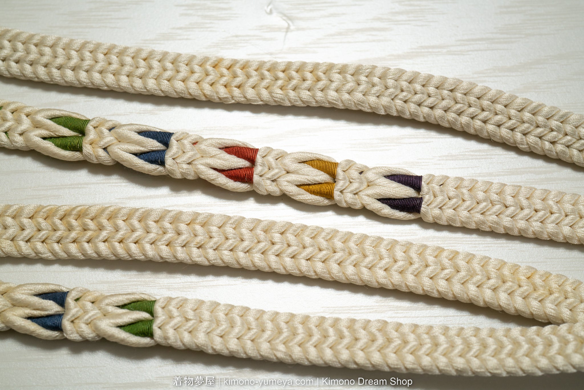 Braided Silk White Obijime - Traditional Japanese Obi Cord for