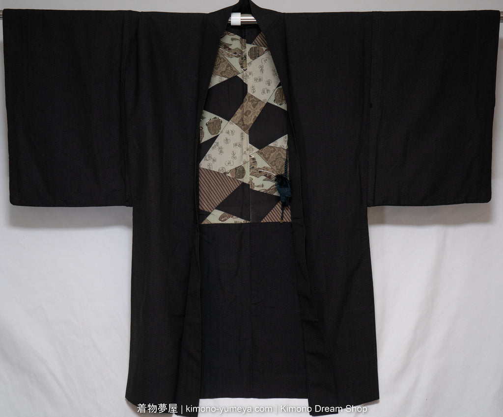 Dark Brown Silk & Wool Men's Haori from the 1970s - Iromuji Solid Colo ...