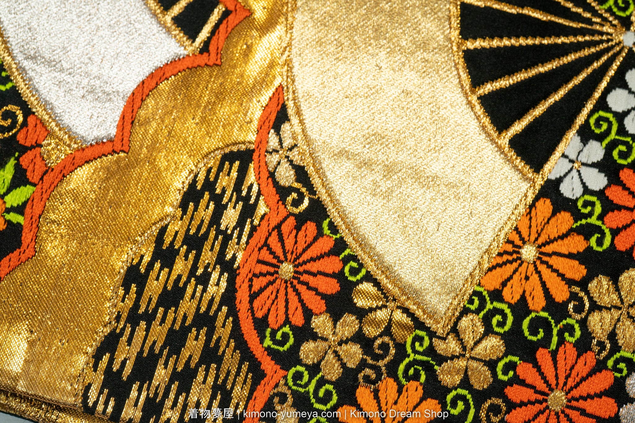 Japanese Kimono Obi Bag With Gold Orange Flower Pattern