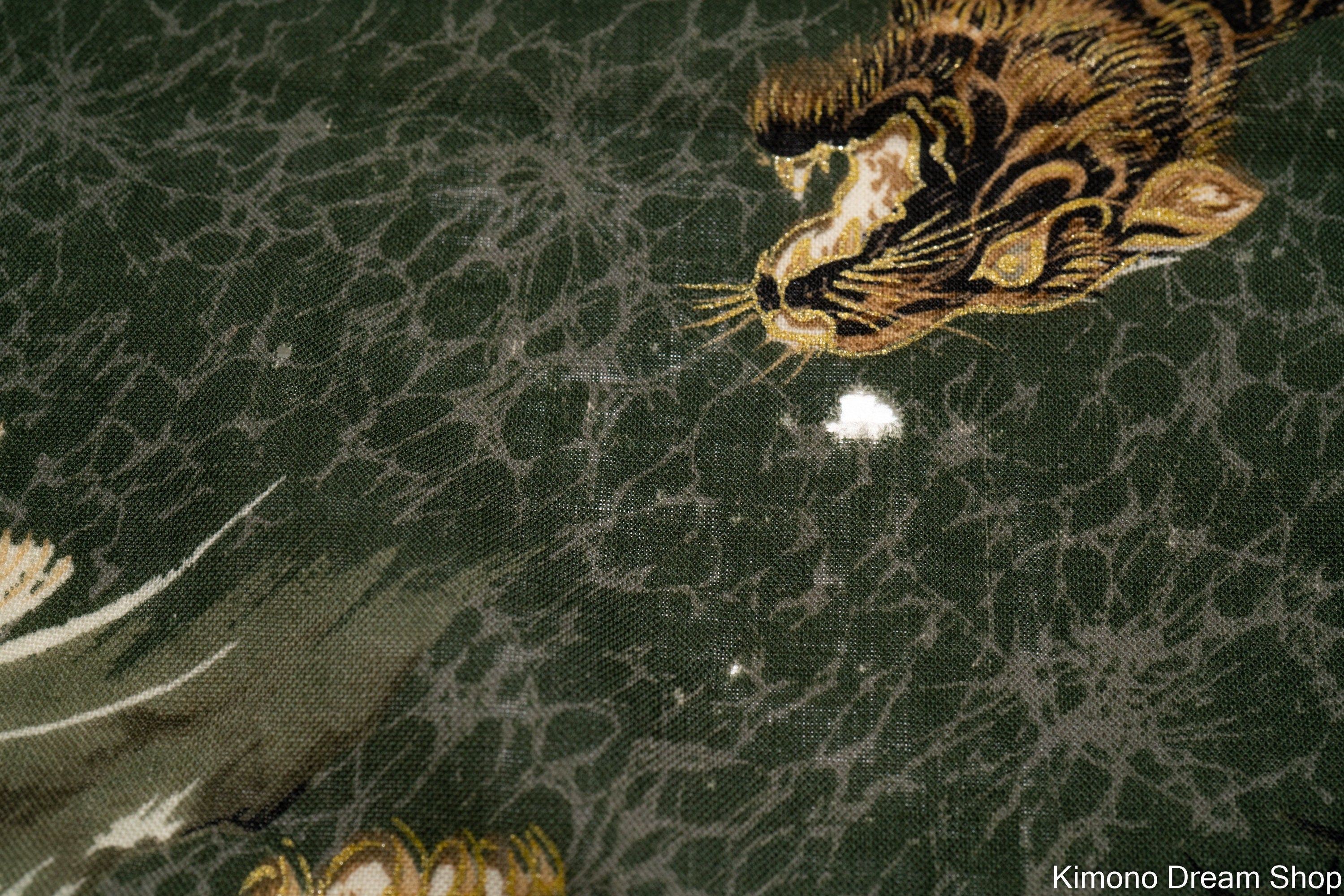 Running Tigers on Green Men's Juban - Vintage Wool Black Kimono Underwear - Traditional Japanese Dansei Nagajuban