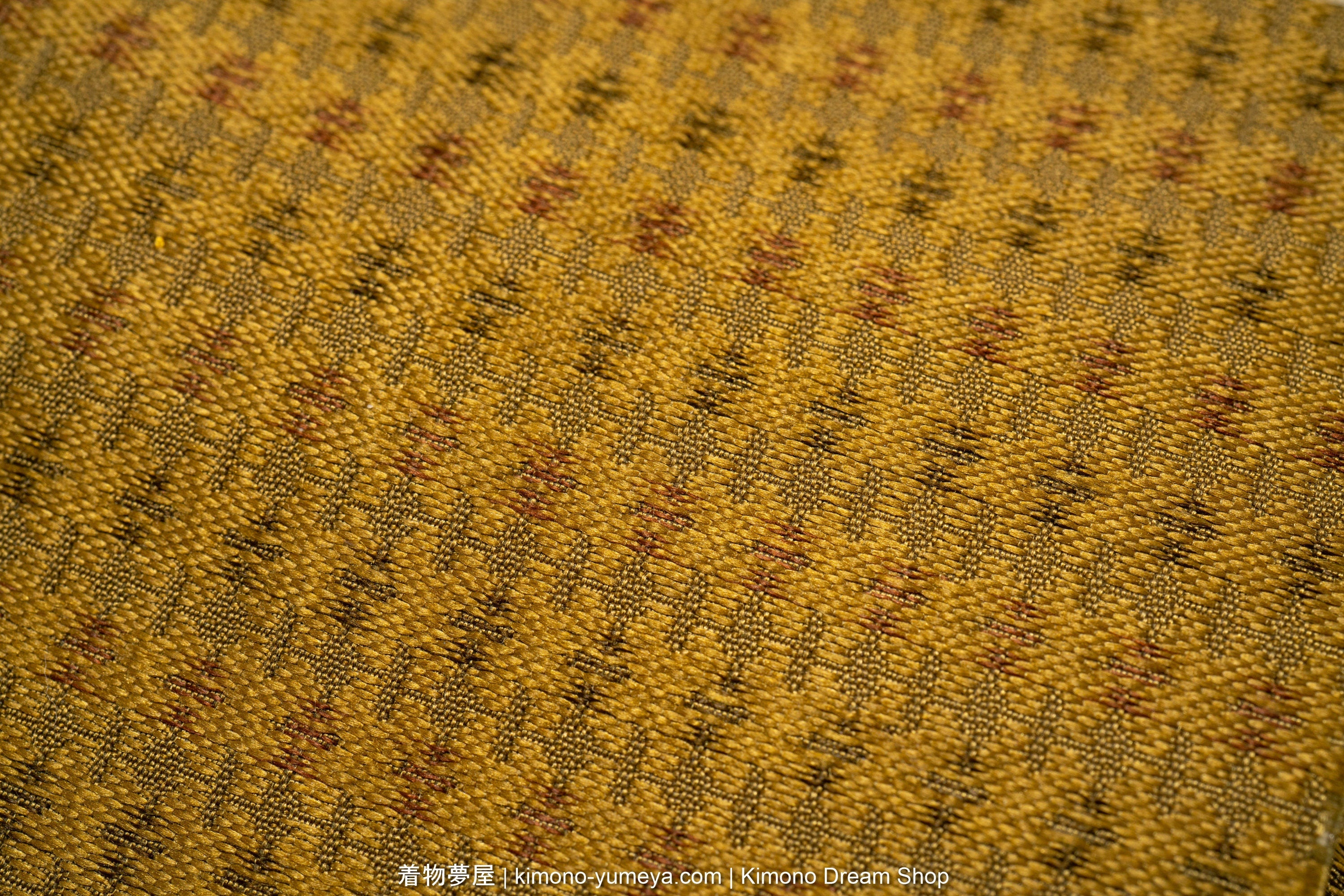 Antique Golden Men's Kaku Obi - Traditional High Quality Silk Kimono Belt for Guys - Unique Geometric Weaving - Earth Tones - Early 1900s