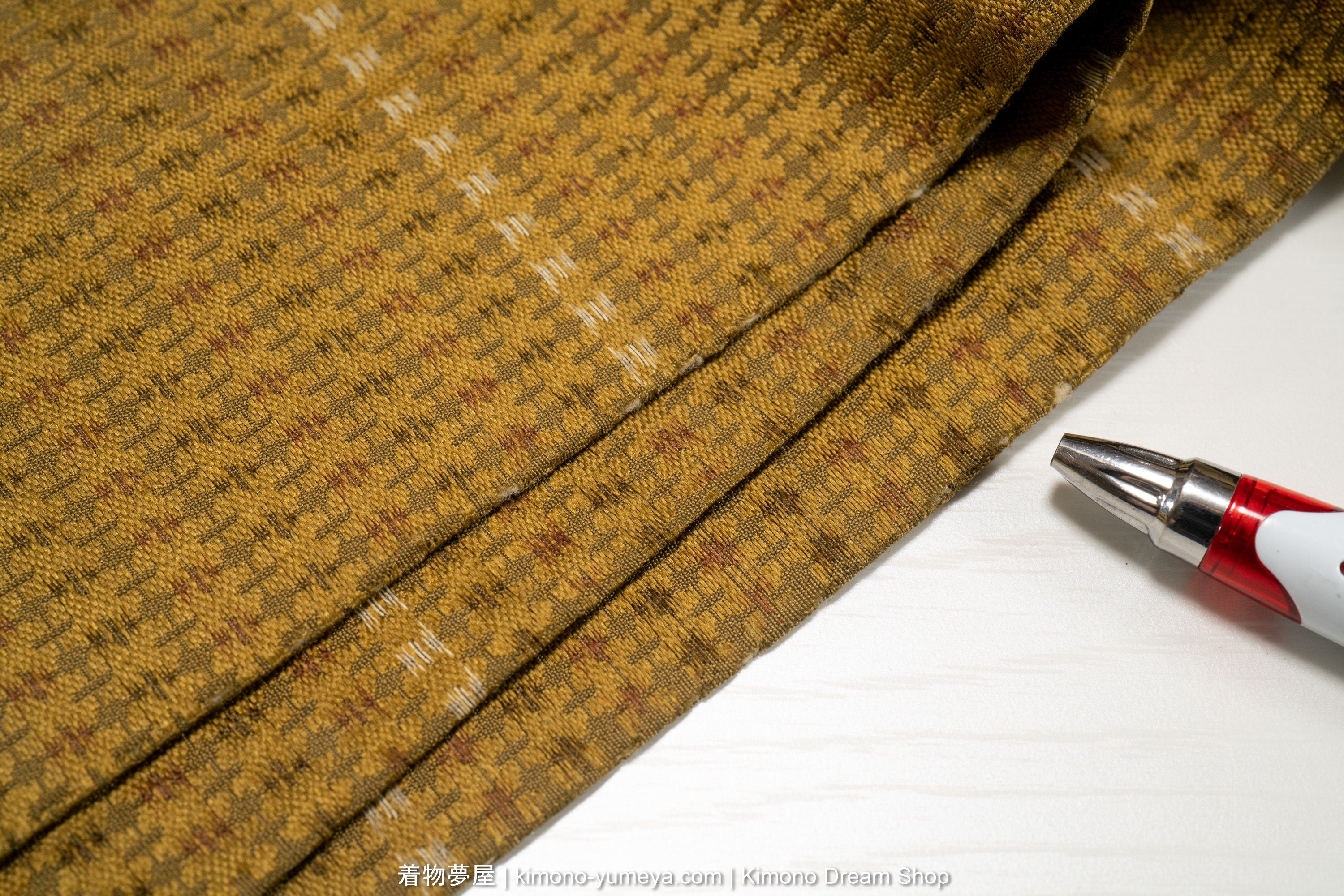 Antique Golden Men's Kaku Obi - Traditional High Quality Silk Kimono Belt for Guys - Unique Geometric Weaving - Earth Tones - Early 1900s