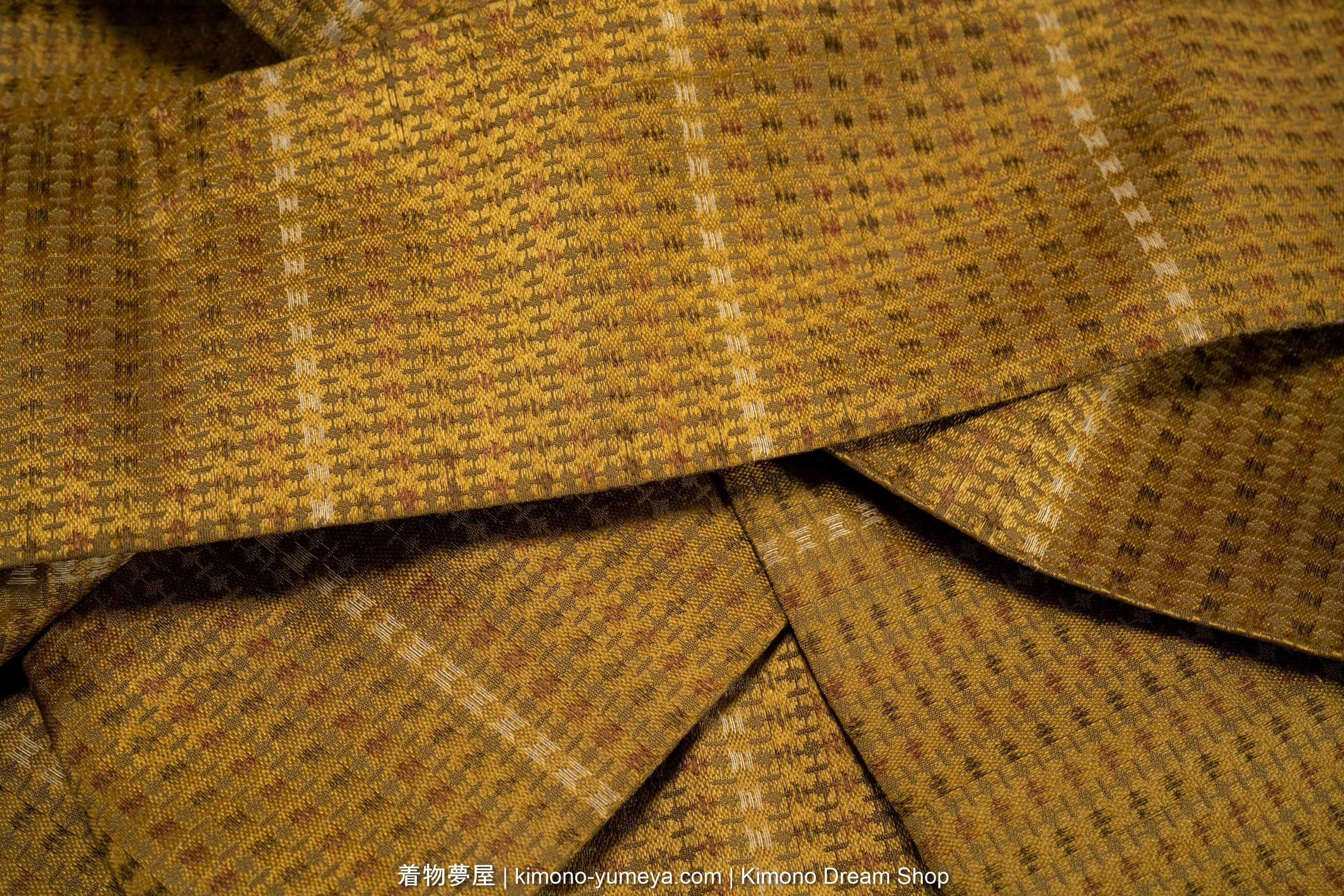 Antique Golden Men's Kaku Obi - Traditional High Quality Silk Kimono Belt for Guys - Unique Geometric Weaving - Earth Tones - Early 1900s