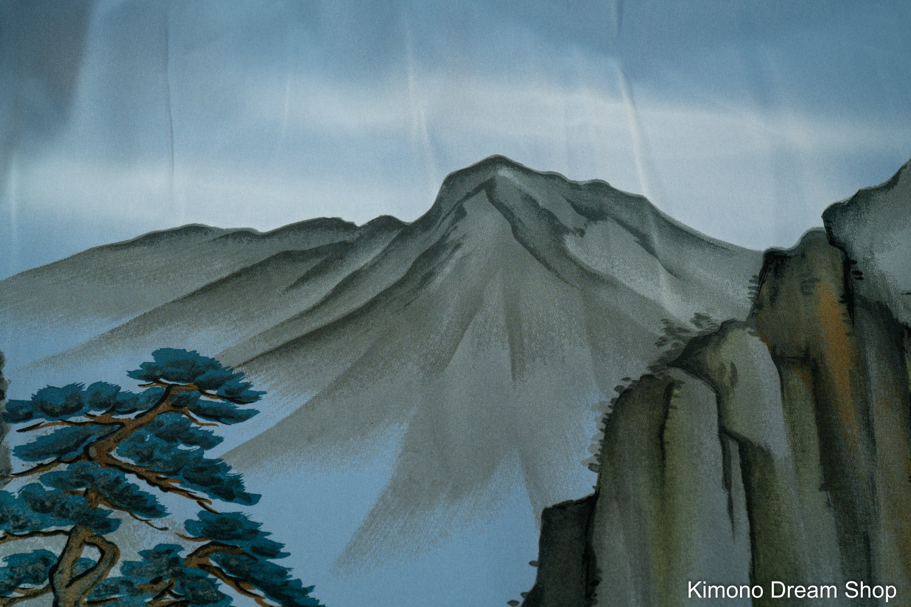 Shiny Silk Men's Juban - Traditional Japanese Kimono Underwear - Scenic Grain Mill Next To a River on a Mountain - Mountainous Scenery